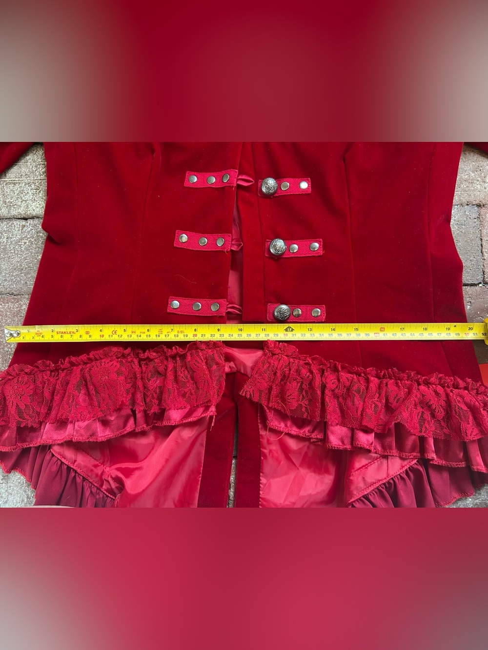Hearts & Roses Red Ruffled Velvet Blazer with Decorative Buttons - Picture 6 of 6